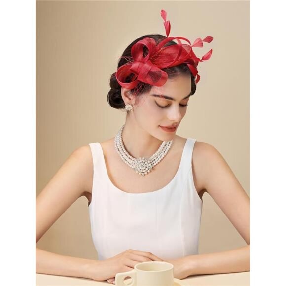 Fascinators Headband with Feather, Red main image 4